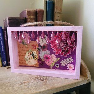 Victorian-ish Wood Decor- Collage of Flowers, Words and Vintage Pictures.